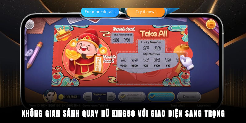 Không gian sảnh quay hũ King88 với giao diện sang trọng